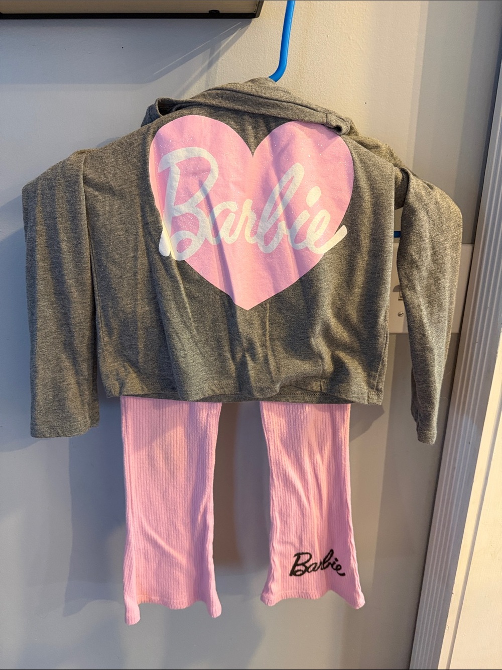 Barbie Gray long sleeve shirt  & Pink Ribbed Pants Set